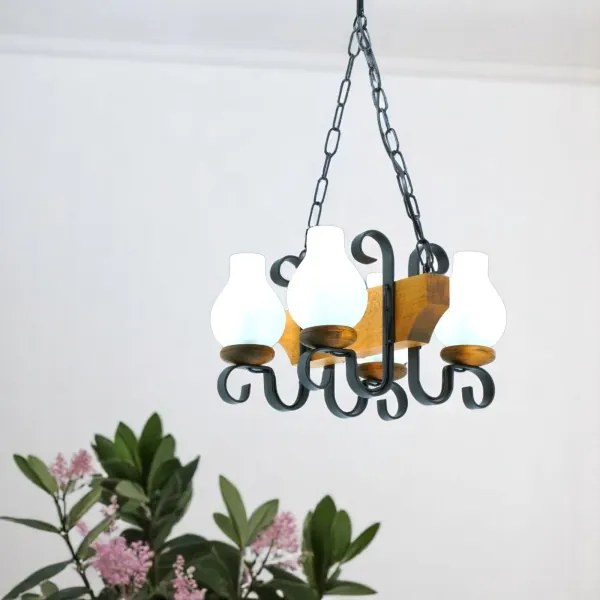 Brilagi - Csillár láncon QUEEN 4xE14/40W/230V bükkfa