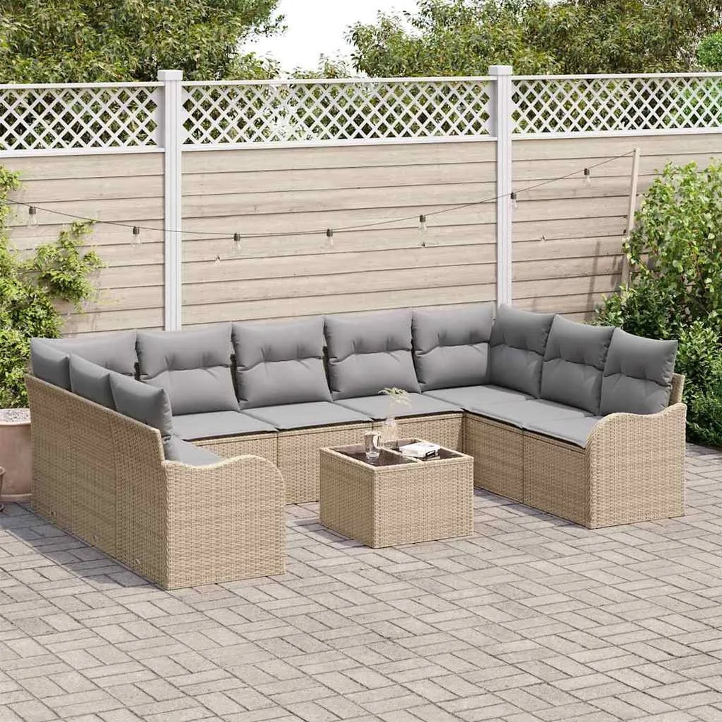 Kerti Kanapé Szett 10 pcs Beige, világosszürke Poli rattan