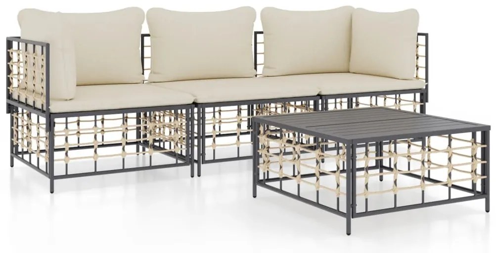 4 részes antracitszürke polyrattan kerti ülőgarnitúra párnákkal