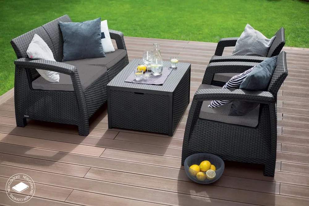 Allibert Kerti rattan bútor készlet CORFU BOX Antracit