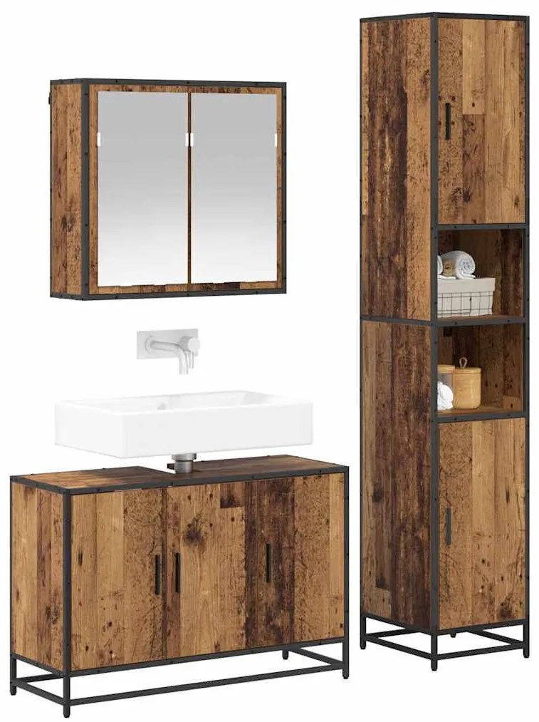 Fürdőszoba bútor szett 3 pcs Régi fa 90 x 33 x 60 cm Faanyag