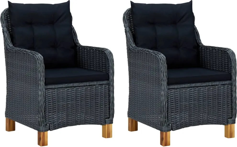 vidaXL 2 db sötétszürke polyrattan kerti szék párnával