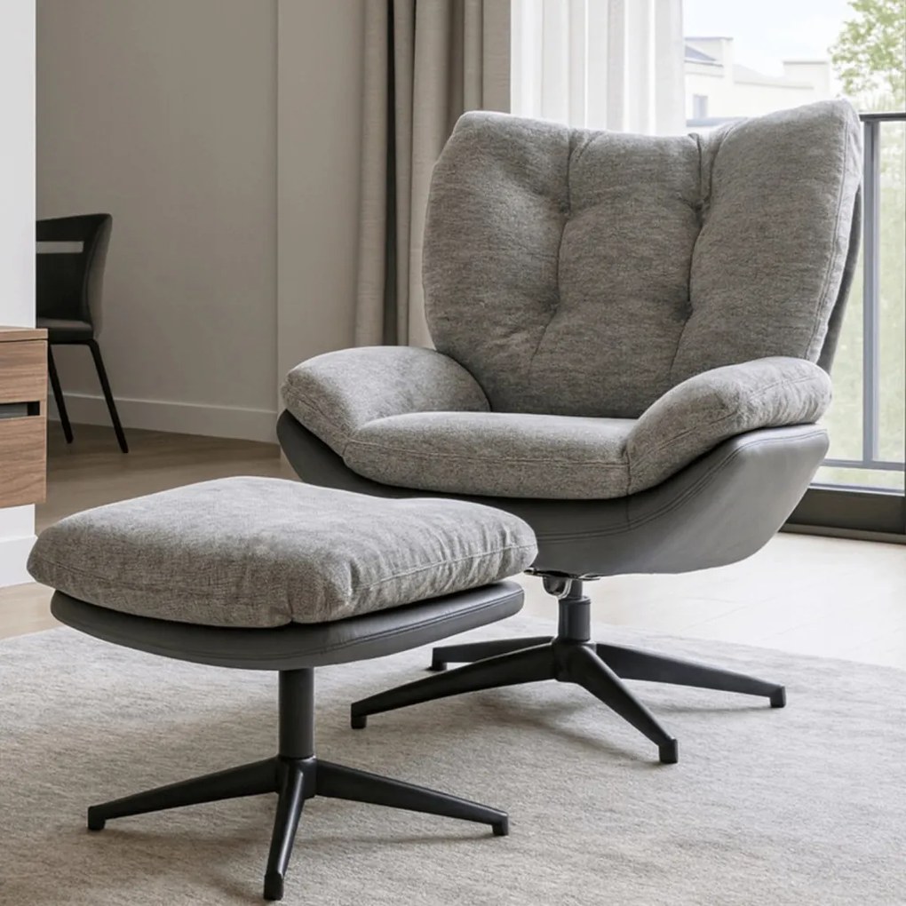 Fotel Wypoczynkowy Obrotowy FREMONT Z Podnóżkiem Szary/Fekete