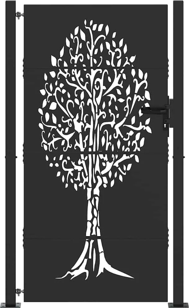 vidaXL Kerti kapu zárral Fekete 110 x 205 cm Porszórt Acél