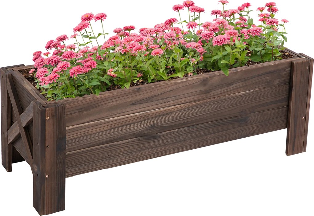 Outsunny Városi Kert Évelő Virágtartó Szilárd Fa Téglalap Formájú, Emelt Lábakkal és 2 Leeresztő Nyílással 100x36,5x36 cm Barna | Aosom
