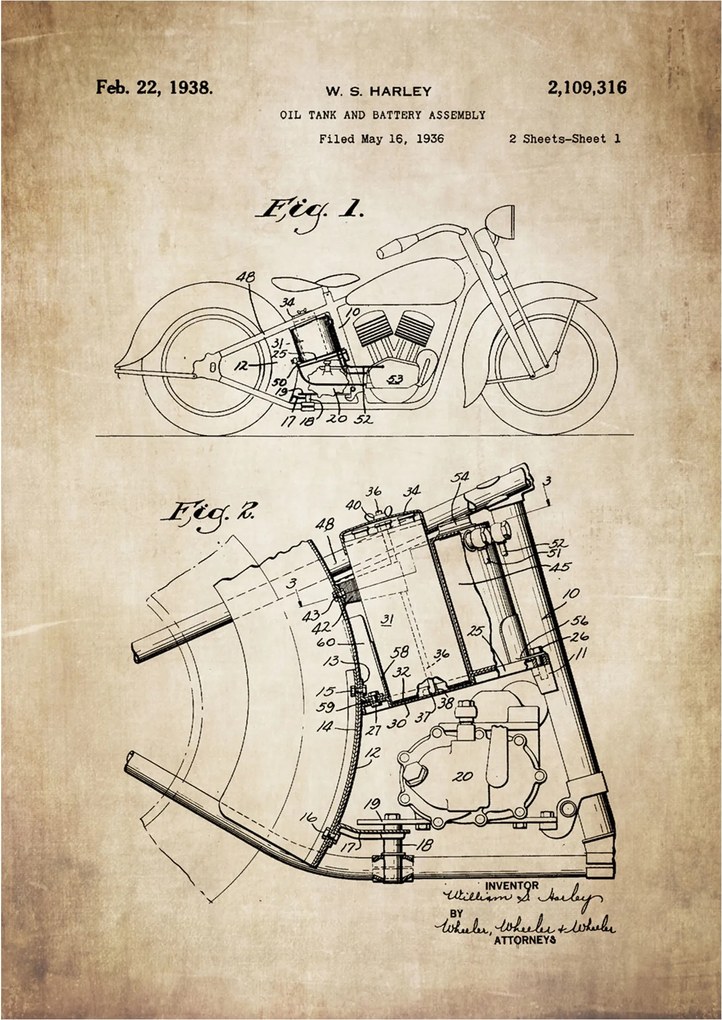 Poszter Harley Oil Tank Vintage Patent Séma