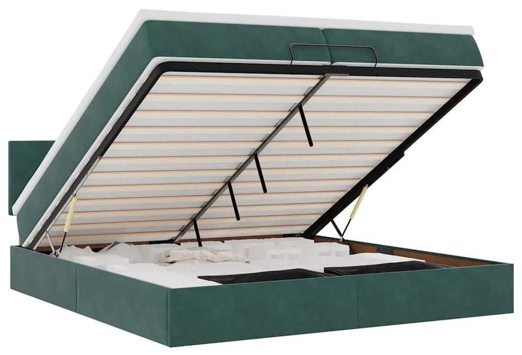 Ottomán ágykeret matraccal sötétzöld 200x200 cm bársony