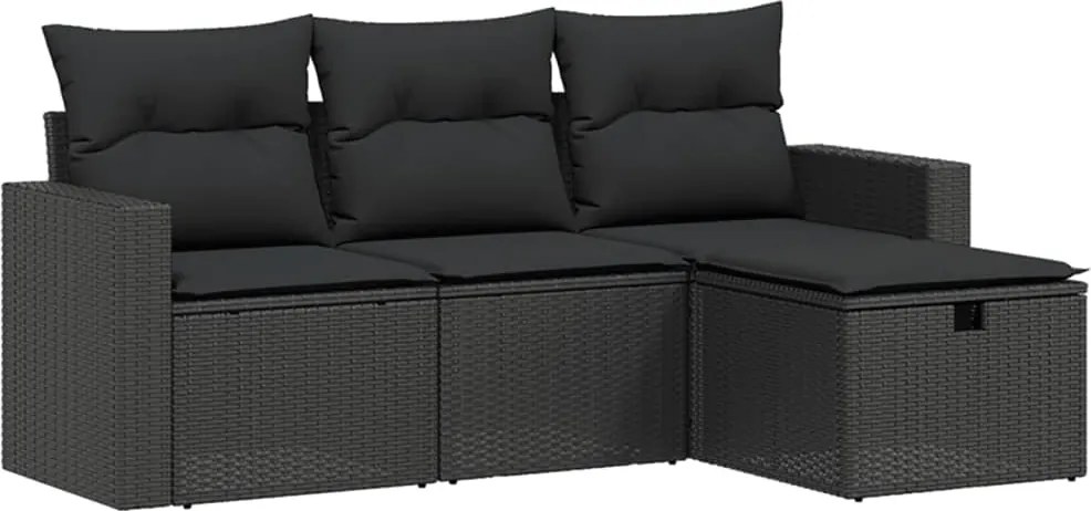 vidaXL 4 részes fekete polyrattan kerti ülőgarnitúra párnákkal