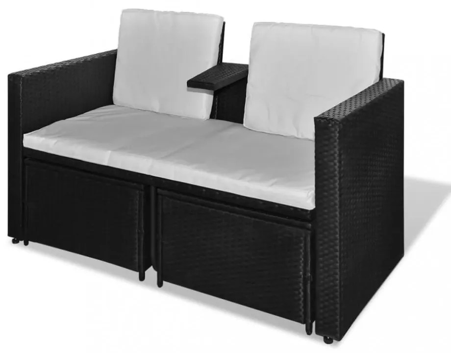 8 részes fekete kerti polyrattan pihenőszett