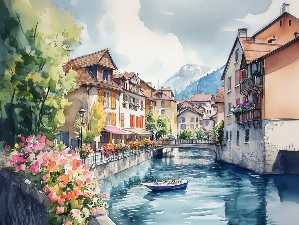 Vászonkép Canvas Város Franciaország Óváros Csatorna Hegyek Alpok 100x75