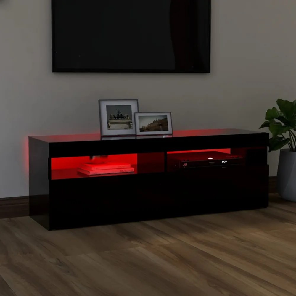 fekete TV-szekrény LED-lámpákkal 120 x 35 x 40 cm