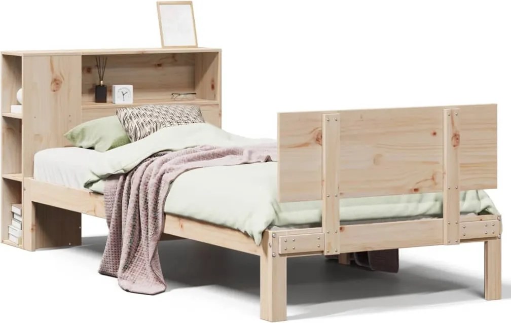 vidaXL tömör fenyőfa könyvespolcos ágy matrac nélkül 75 x 190 cm