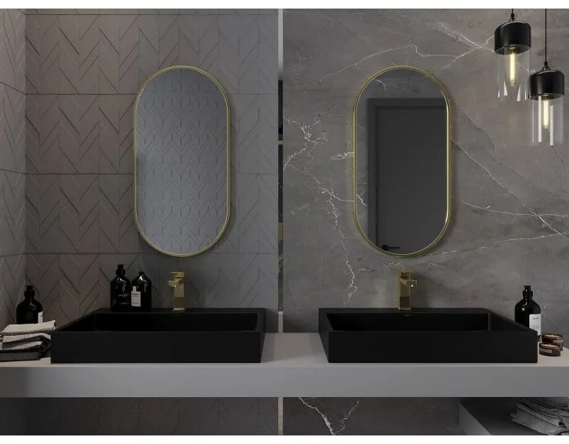 Mexen Loft, ovális fürdőszobai tükör 80 x 40 cm, keret színe arany fényes, 9851-080-040-000-50