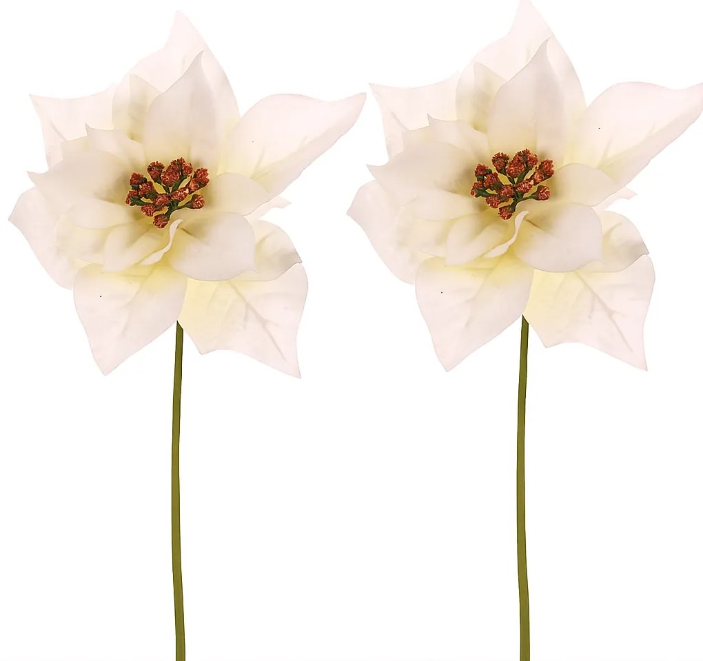 Karácsonyi rózsa virág szálon, 2 db, krém színű,32 cm