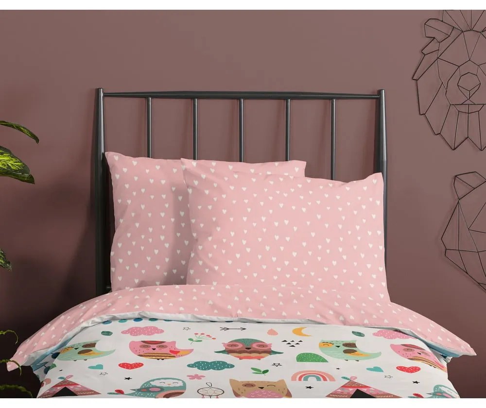 Rózsaszín egyszemélyes pamut gyerek ágyneműhuzat 140x200 cm Wise – Good Morning