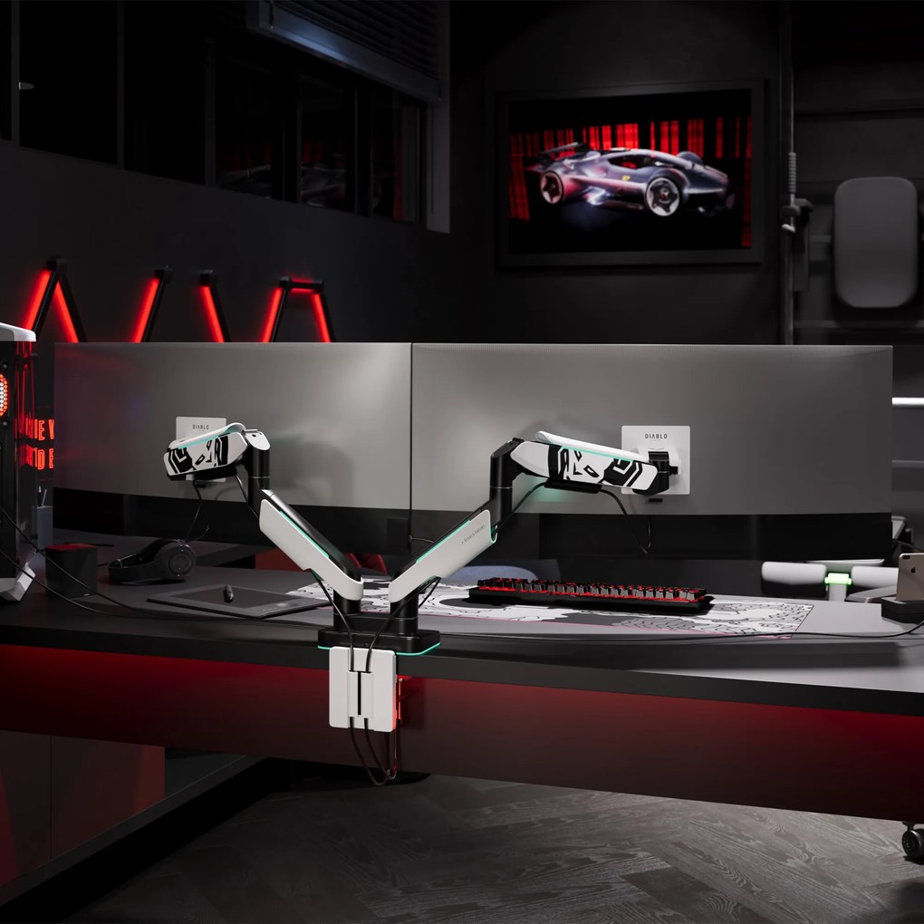 Dupla monitortartó 35" RGB fehér-fekete: Diablo X-Arm Dual