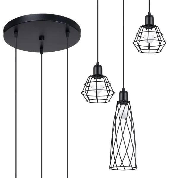 Sollux SL.1166 - Csillár zsinóron SUBA 3xE27/15W/230V fekete