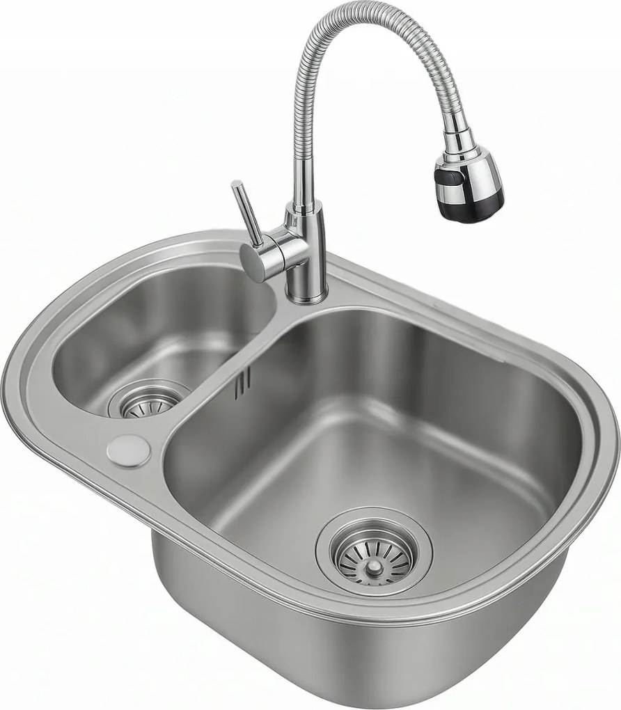 Acél mosogató másfélmedencés 60x49 szatén álló csaptelep flex króm