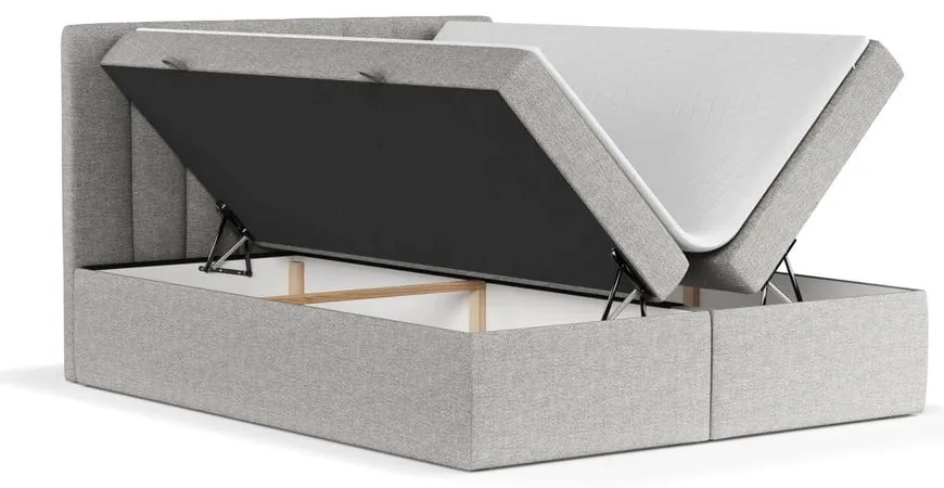 Világosszürke ágyneműtartós boxspring ágy 160x200 cm Novento – Maison de Rêve