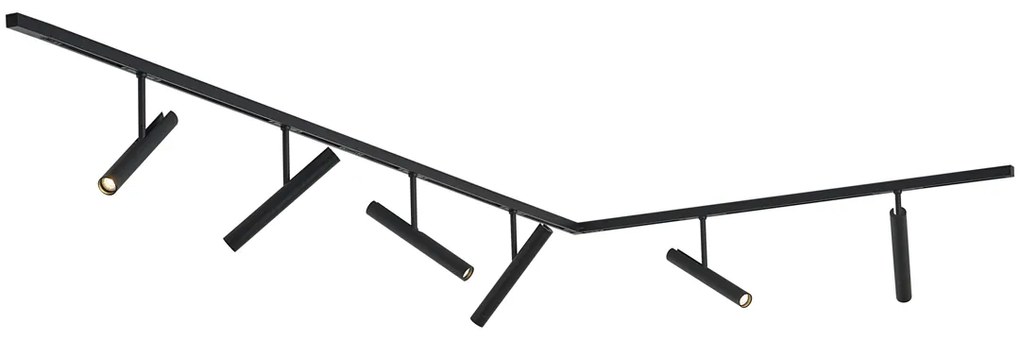 Modern fekete sínrendszer 6 fekete spotlámpával, 1 fázisú - Slimline Avery