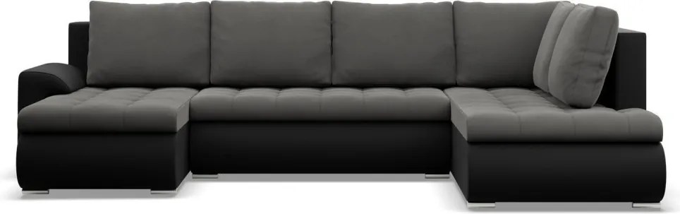 Tokio U sarokkanapé, 3 ágyneműtartóval, bársony + műbőr, jobboldali, szürke - fekete
