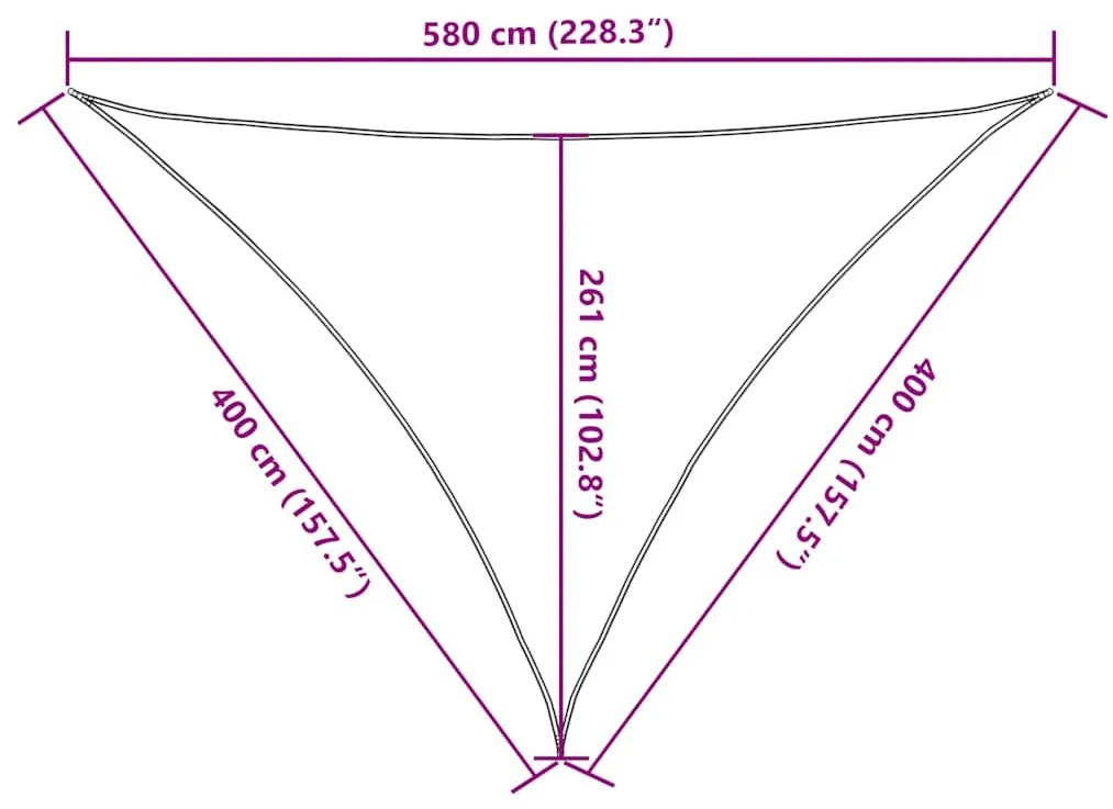 homokszínű háromszög alakú HDPE napvitorla 160 g/m² 4x4x5,8 m