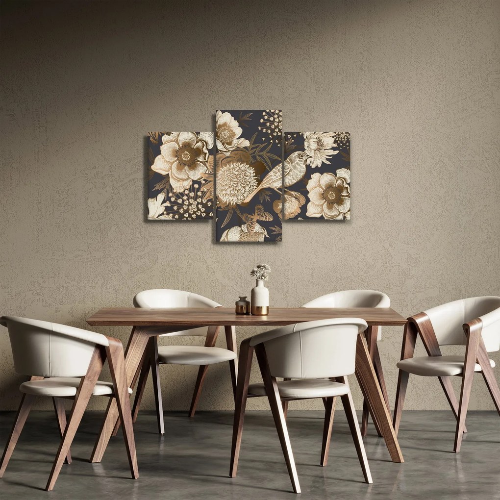 Sötét alapon arany virágok képe (90x60 cm)