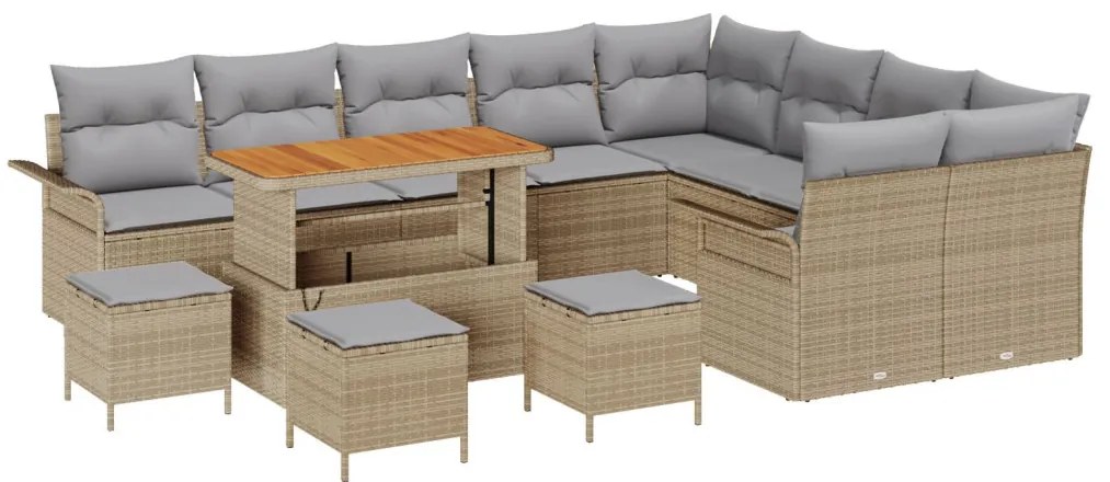 12 Darabos Kertibútor Szett Párnákkal Bézs Poli Rattan Akác, 2-Fős Kertibútor Tárolóval és Párnákkal Bézs Poli Rattan, 3 Darabos Kerti Étkező Szett Párnákkal Bézs Poli Rattan Akác