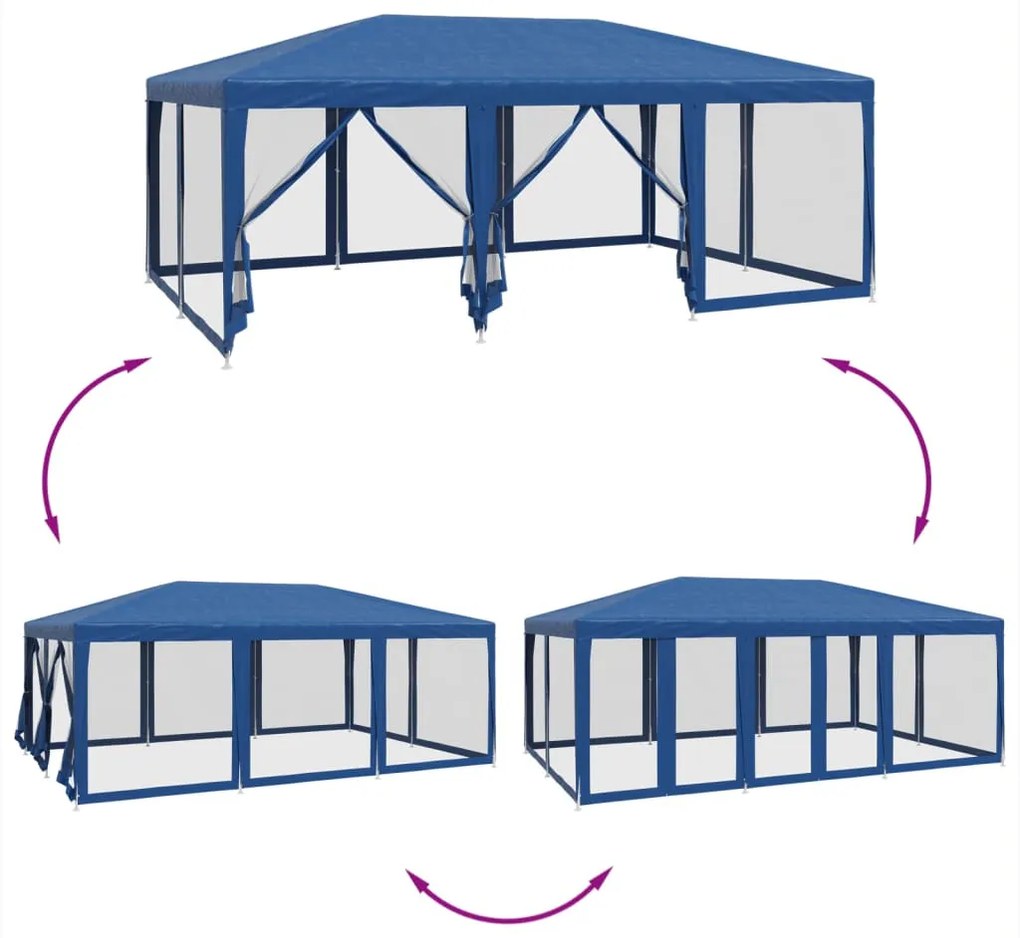 kék HDPE rendezvénysátor 10 hálós oldalfallal 6 x 4 m