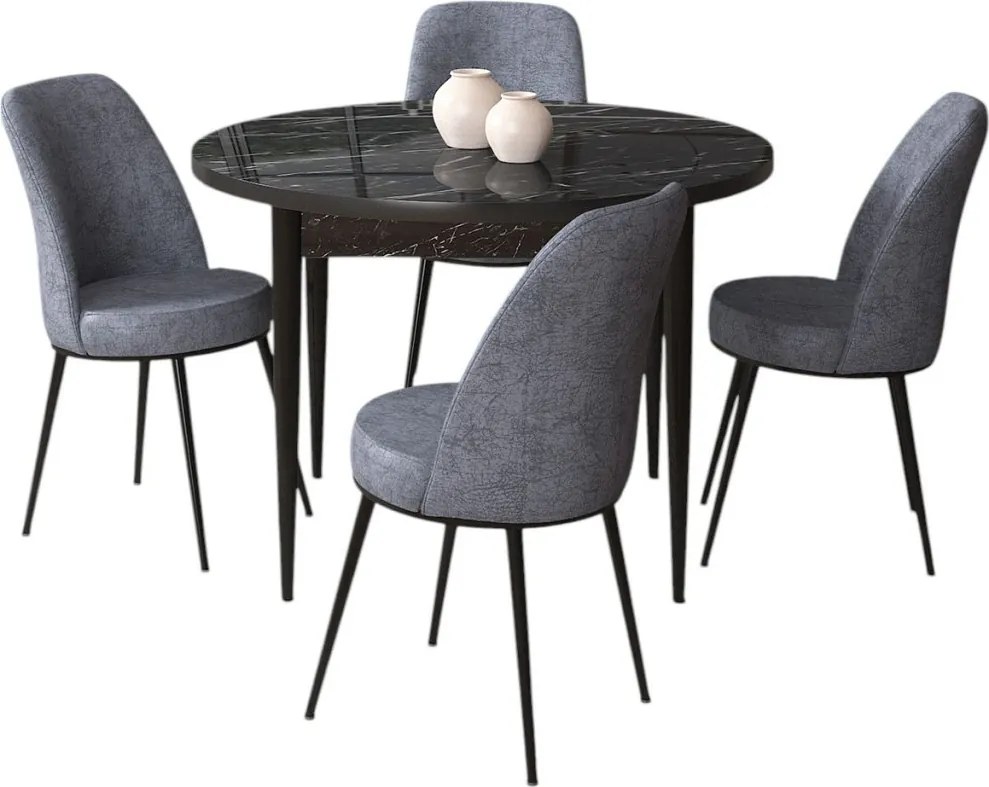 Tor étkezőgarnitúra, fekete márvány-füstszürke, 90 cm