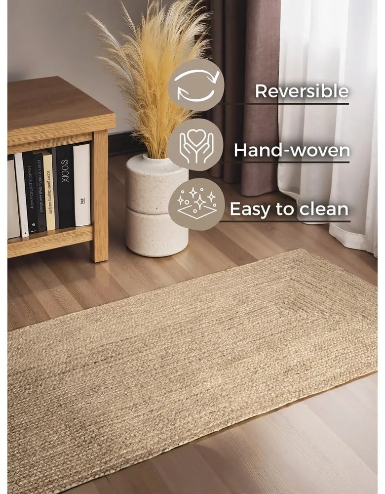 Világos natúr színű kétoldalas-kézi szövésű juta futószőnyeg 80x200 cm Juno – Hanse Home