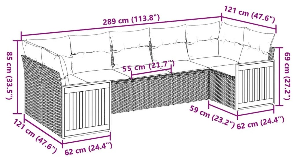 7 részes bézs polyrattan kerti ülőgarnitúra párnákkal