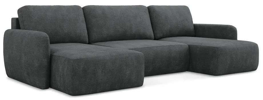 Sötétszürke zsenília kinyitható-tárolóhelyes sarokkanapé (U alakú) Lilo – Makamii