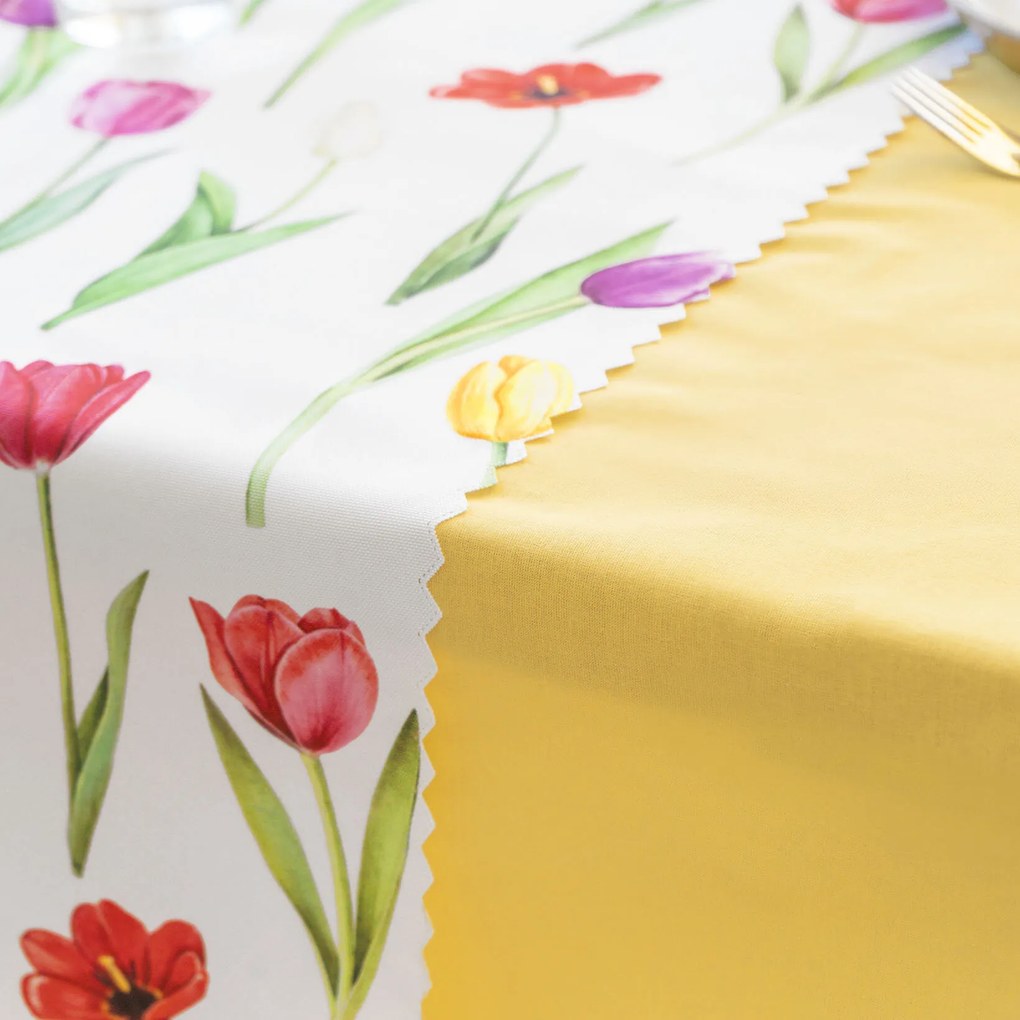 Goldea viaszosvászon asztali futó - színes tulipánok 35x140 cm
