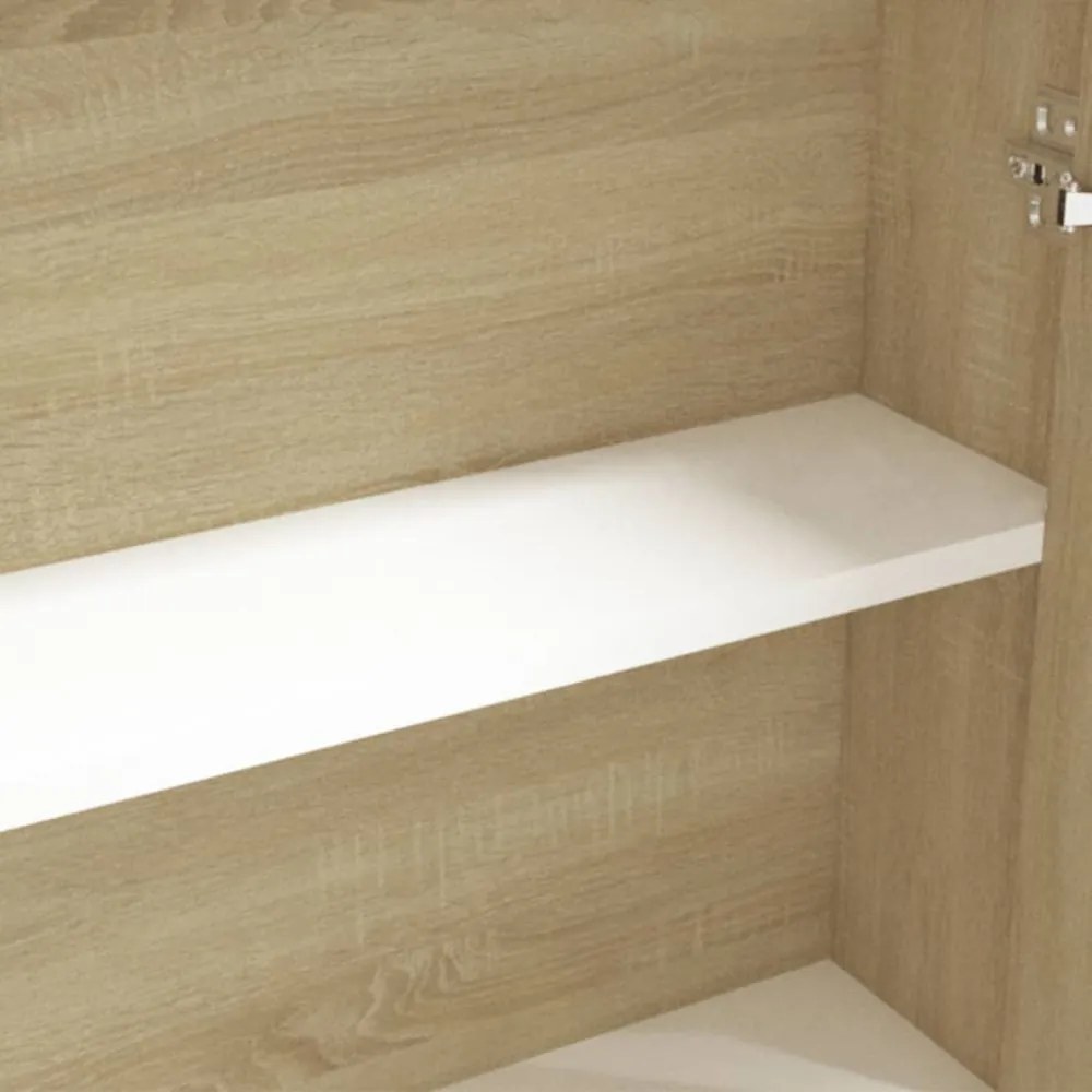 fehér és tölgy MDF tükrös fürdőszobaszekrény 60 x 15 x 75 cm