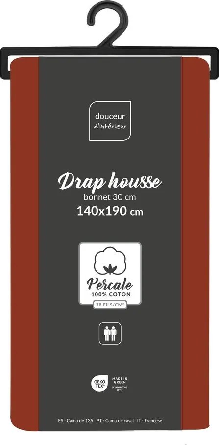 Téglavörös gumis pamut-perkál lepedő 140x190 cm Percaline – douceur d'intérieur