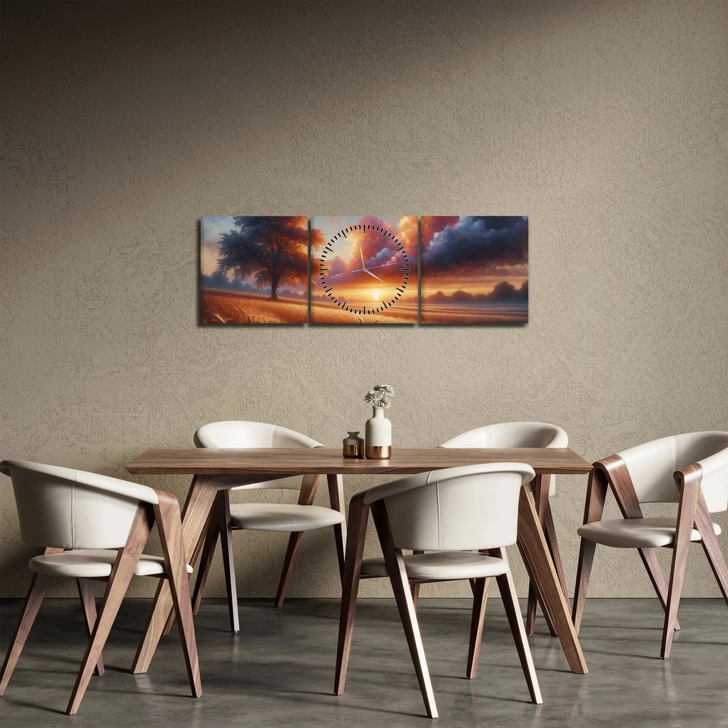 Kép – Naplemente a mezőn (órával) (90x30 cm)