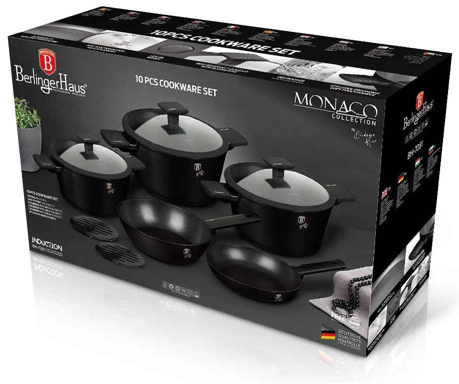 Berlinger Haus 10 részes indukciós edénykészlet matt fekete Monaco Collection