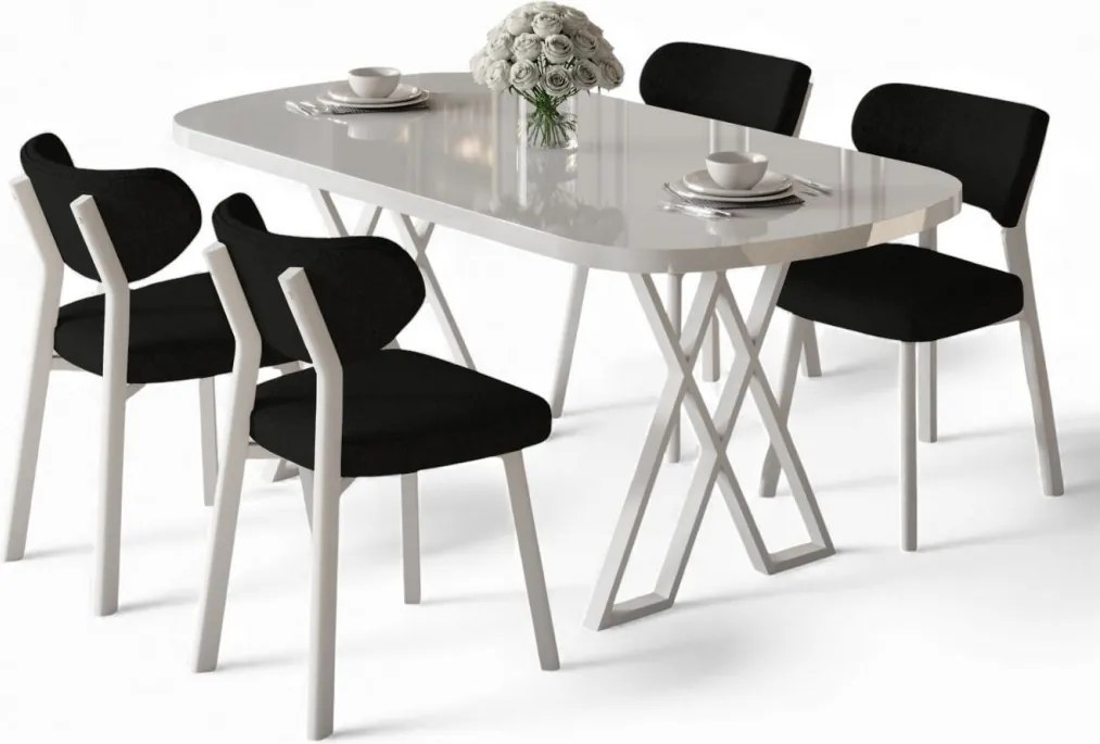Axton étkezőgarnitúra, fehér-fekete, 168 cm – TR240CHR2701