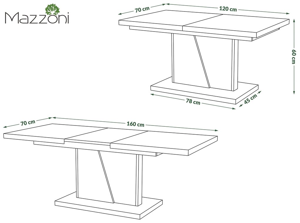 Mazzoni NOIR Fehér Matt/Millenium Beton - MODERN BŐVÍTHETŐ DOHÁNYZÓASZTAL NAPPALIBA