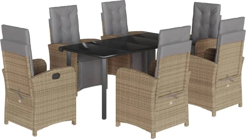 vidaXL 7 részes bézs polyrattan kerti étkezőgarnitúra párnákkal