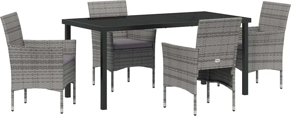 vidaXL Kert étkező szett párnával 5 pcs Szürke polirattan