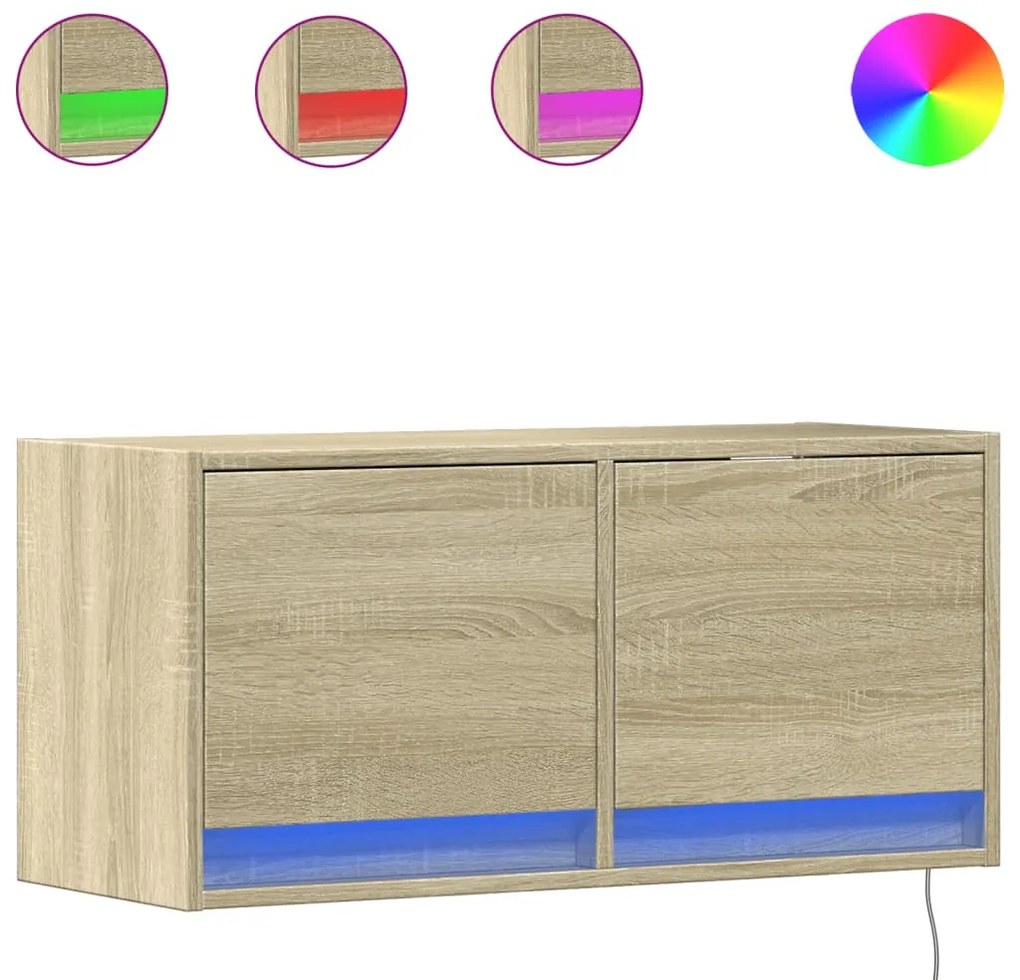 sonoma tölgy színű fali TV-szekrény LED-ekkel 80x31x35 cm