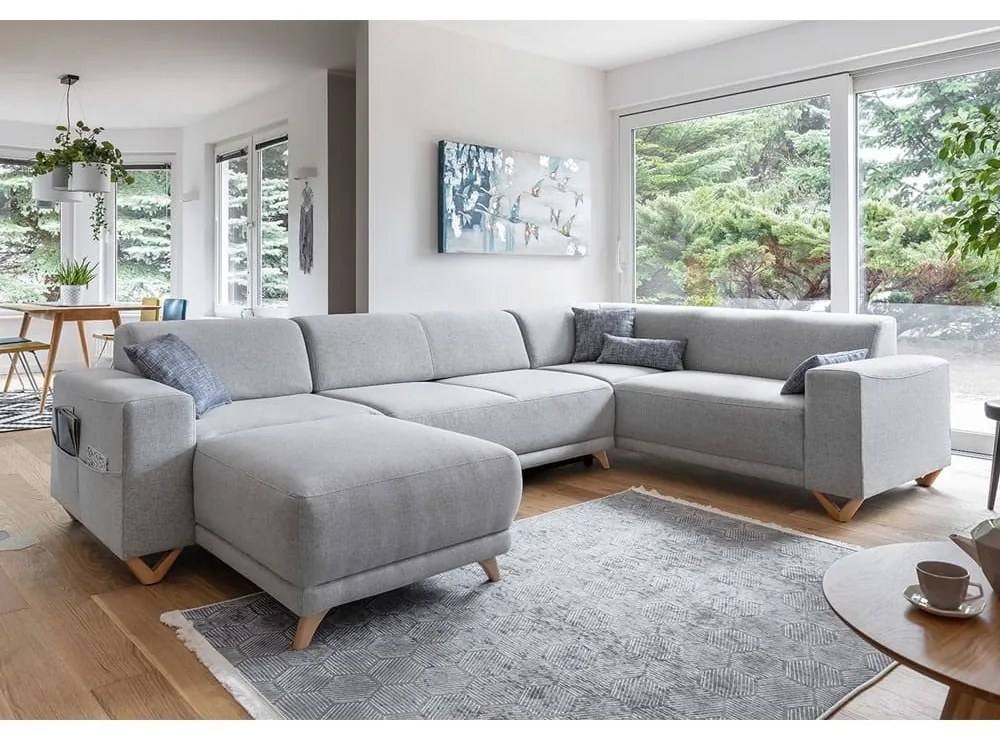 Világosszürke kinyitható-tárolóhelyes sarokkanapé (jobb oldali-U alakú) Classy Sophie – Miuform