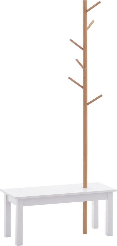 HOMCOM Faalakú Kéttartós Kabátakasztó Pad Armchairs 6 Akasztóval Táskák és Ruhák Akasztására, Bambusz és MDF 80x30x180cm | Aosom