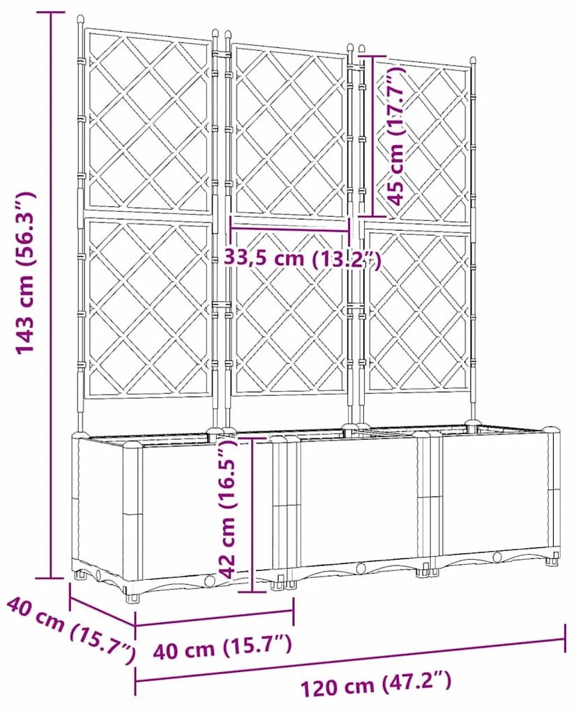 Kertész cserép rácsos változattal 3 pcs Fehér 120 x 40 x 143 cm