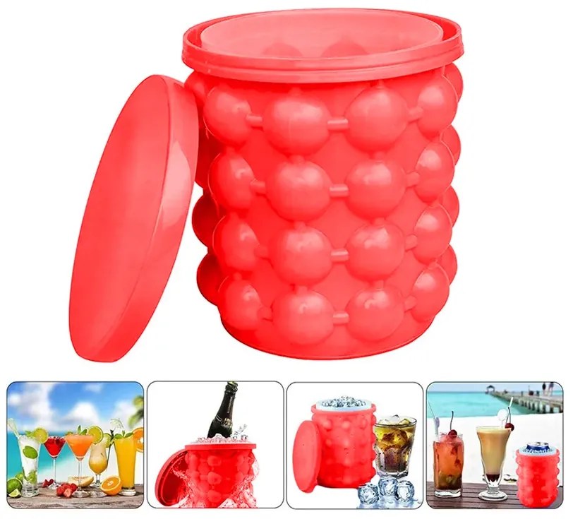 Szilikon jégkocka készítő és italhűtő - 12 x 14 cm - piros