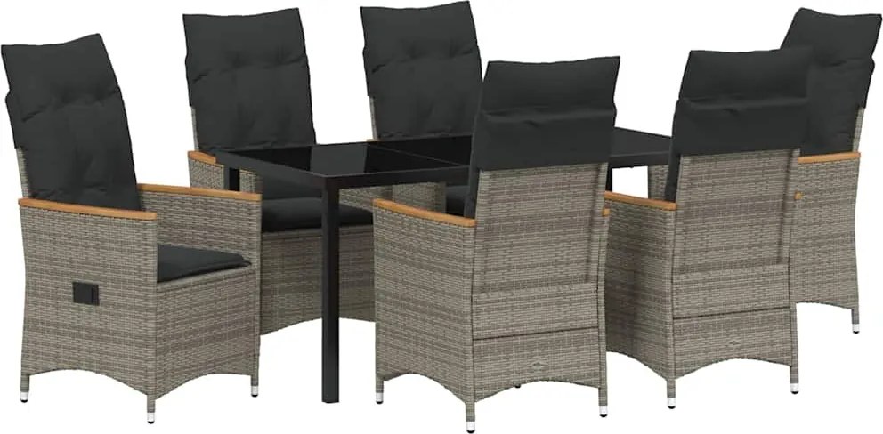 vidaXL Kert étkező szett párnával 7 pcs Szürke polirattan