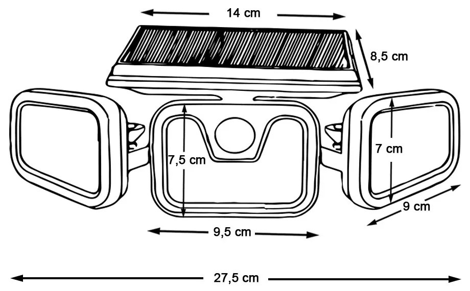 3 paneles elforgatható napelemes lámpa
