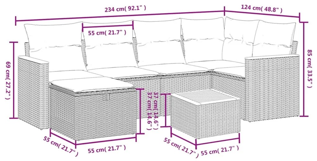 7 részes fekete polyrattan kerti ülőgarnitúra párnával